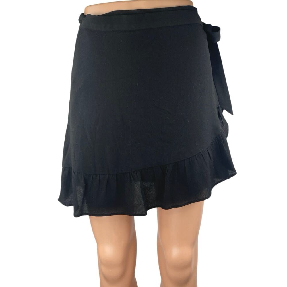 Aritzia Sunday Best Women's Black Ruffle Flowy Side Tie Wrap Mini Skirt Size M